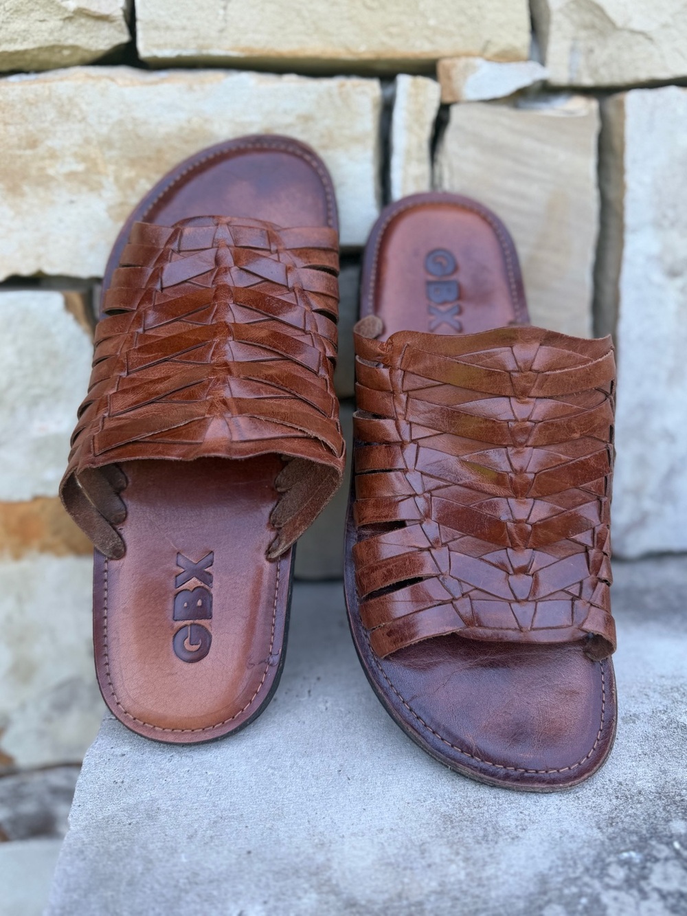 Men's Brown Leather Woven Slide Sandals by GBX. Sz-8.5. F - Picture 6 of 10